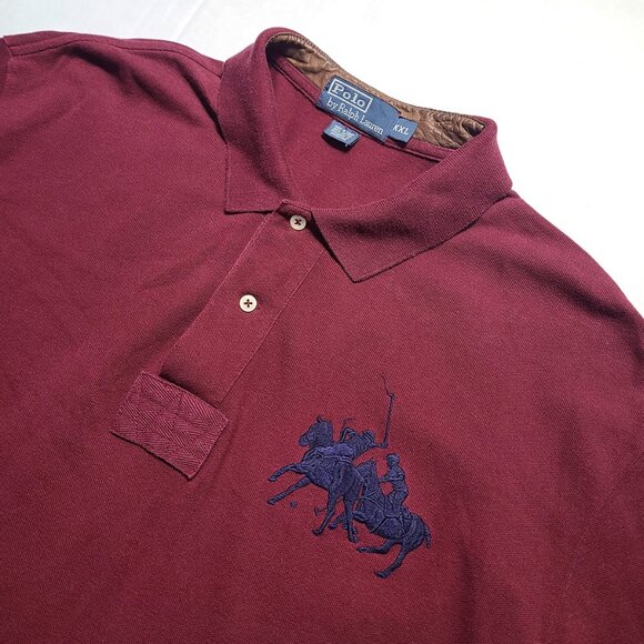 Vintage Polo Ralph Lauren LS Top Men's 2XL Dual Match Big Pony Leather Polo - Picture 1 of 11